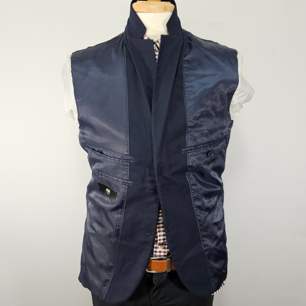 H&M Men's Sport Coat Blazer Two Button Deep‎ Navy Polyester Blend Size 40R SLIM - Picture 11 of 14